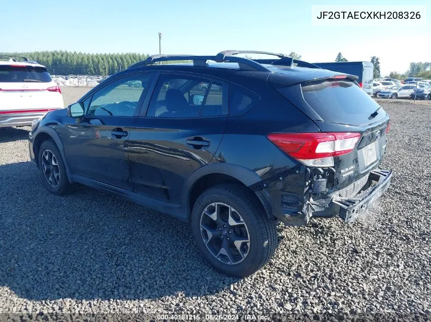 2019 Subaru Crosstrek 2.0I Premium VIN: JF2GTAECXKH208326 Lot: 40181215