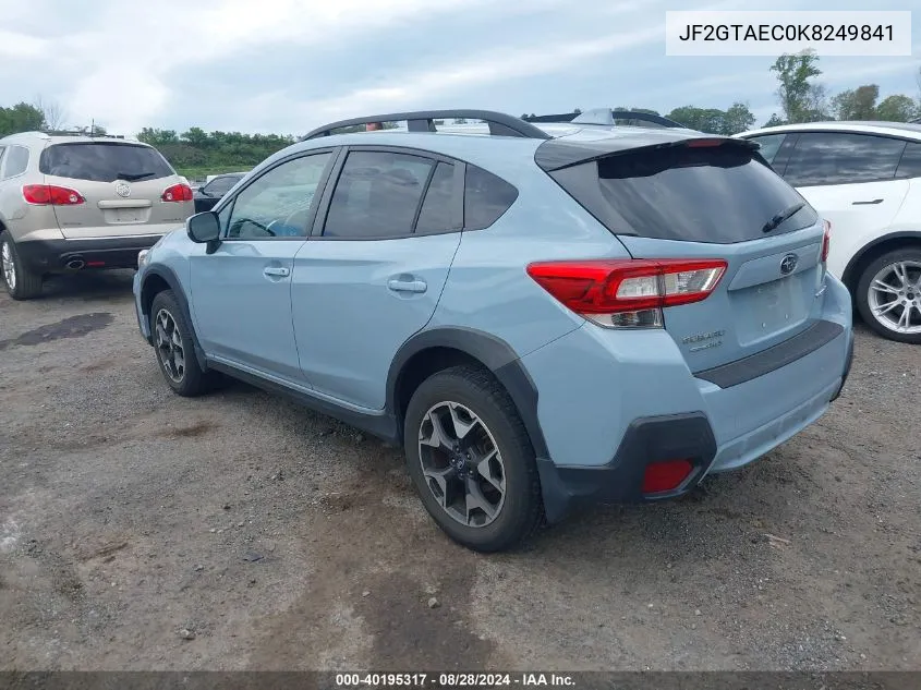 2019 Subaru Crosstrek 2.0I Premium VIN: JF2GTAEC0K8249841 Lot: 40195317