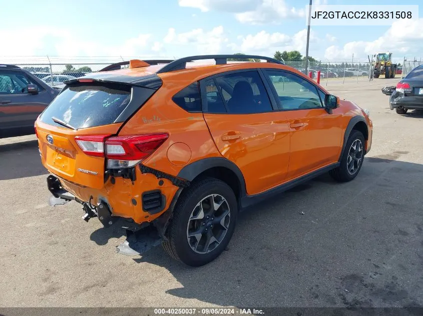 2019 Subaru Crosstrek 2.0I Premium VIN: JF2GTACC2K8331508 Lot: 40250037