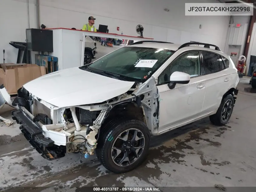 2019 Subaru Crosstrek 2.0I Premium VIN: JF2GTACC4KH222998 Lot: 40313787