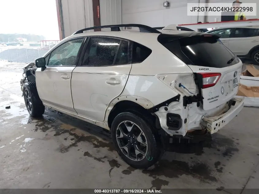 2019 Subaru Crosstrek 2.0I Premium VIN: JF2GTACC4KH222998 Lot: 40313787