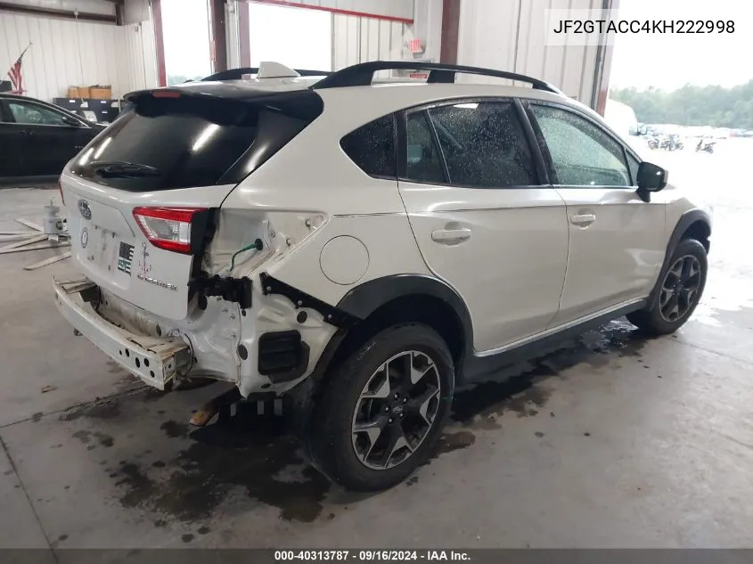 2019 Subaru Crosstrek 2.0I Premium VIN: JF2GTACC4KH222998 Lot: 40313787