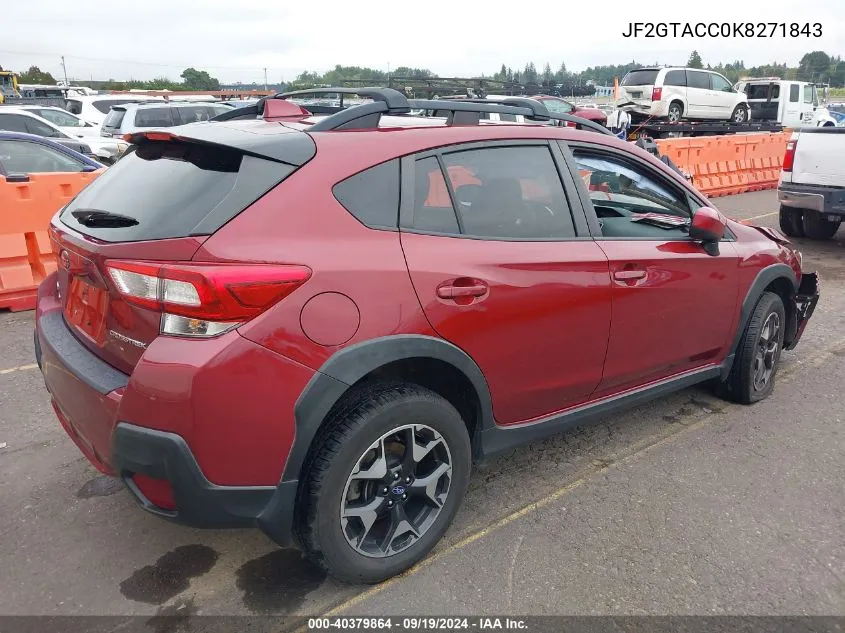 2019 Subaru Crosstrek 2.0I Premium VIN: JF2GTACC0K8271843 Lot: 40379864