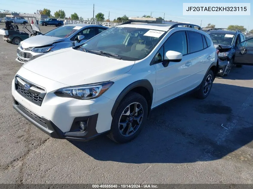 2019 Subaru Crosstrek 2.0I Premium VIN: JF2GTAEC2KH323115 Lot: 40585840