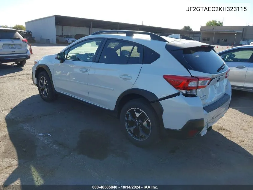 2019 Subaru Crosstrek 2.0I Premium VIN: JF2GTAEC2KH323115 Lot: 40585840