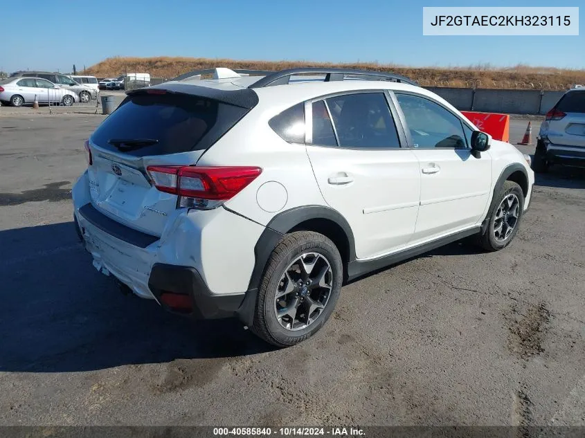 2019 Subaru Crosstrek 2.0I Premium VIN: JF2GTAEC2KH323115 Lot: 40585840