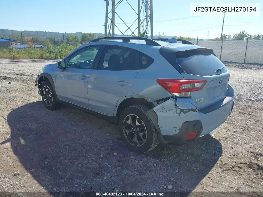 2020 Subaru Crosstrek Premium VIN: JF2GTAEC8LH270194 Lot: 40492123