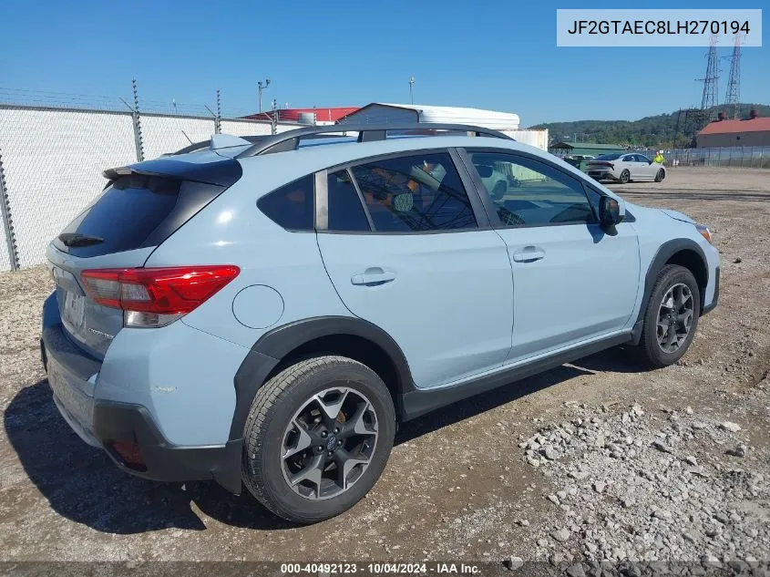 2020 Subaru Crosstrek Premium VIN: JF2GTAEC8LH270194 Lot: 40492123