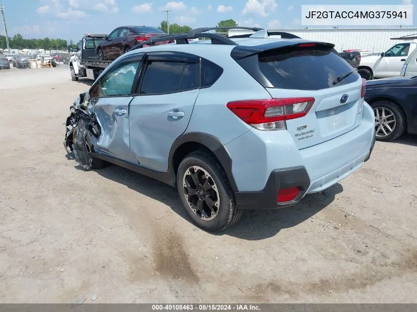 2021 Subaru Crosstrek Premium VIN: JF2GTACC4MG375941 Lot: 40108463