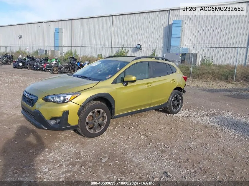 2021 Subaru Crosstrek Premium VIN: JF2GTACC6MG232652 Lot: 40509699