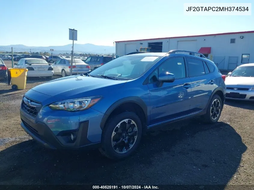 2021 Subaru Crosstrek Premium VIN: JF2GTAPC2MH374534 Lot: 40525191