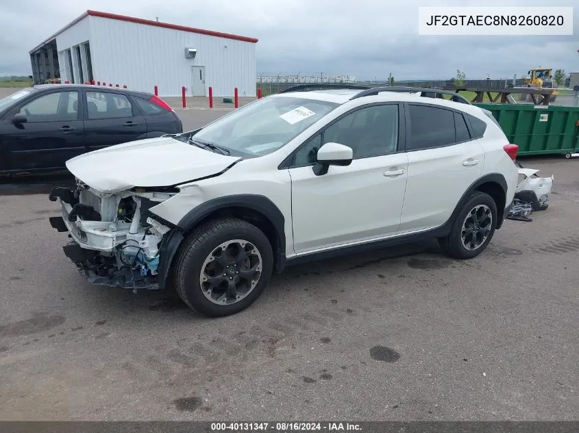 2022 Subaru Crosstrek Premium VIN: JF2GTAEC8N8260820 Lot: 40131347