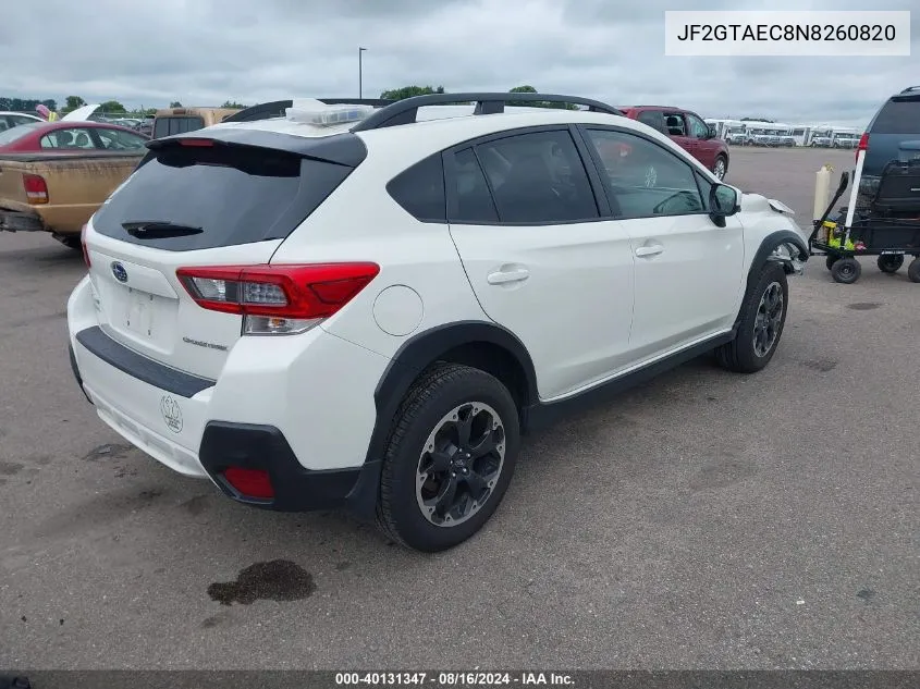 JF2GTAEC8N8260820 2022 Subaru Crosstrek Premium