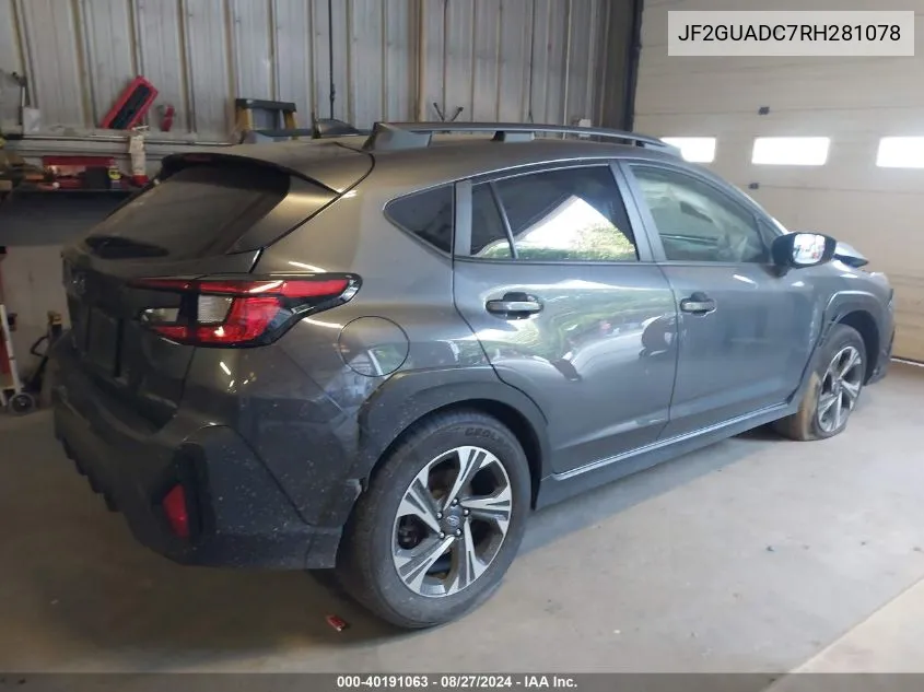 2024 Subaru Crosstrek Premium VIN: JF2GUADC7RH281078 Lot: 40191063