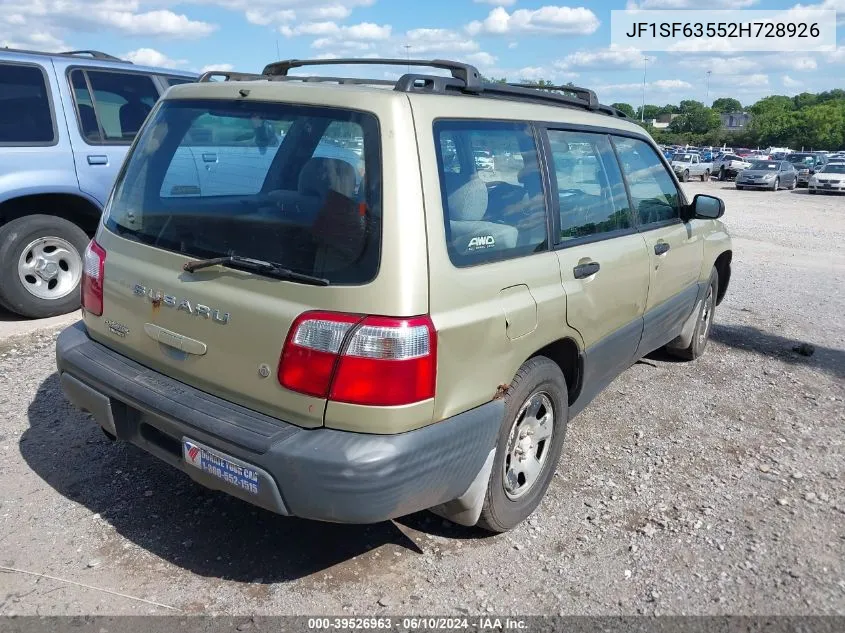 2002 Subaru Forester L VIN: JF1SF63552H728926 Lot: 39526963