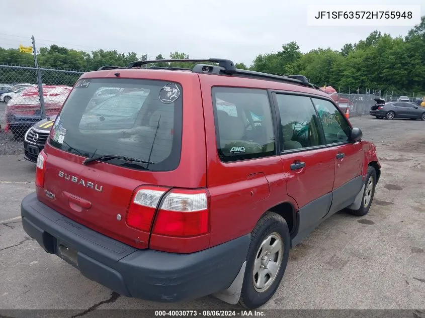 2002 Subaru Forester L VIN: JF1SF63572H755948 Lot: 40030773