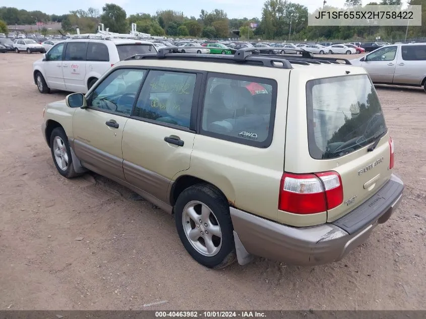 2002 Subaru Forester S VIN: JF1SF655X2H758422 Lot: 40463982