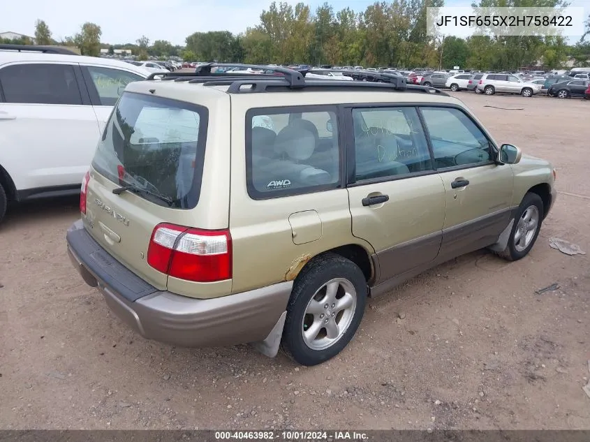 2002 Subaru Forester S VIN: JF1SF655X2H758422 Lot: 40463982