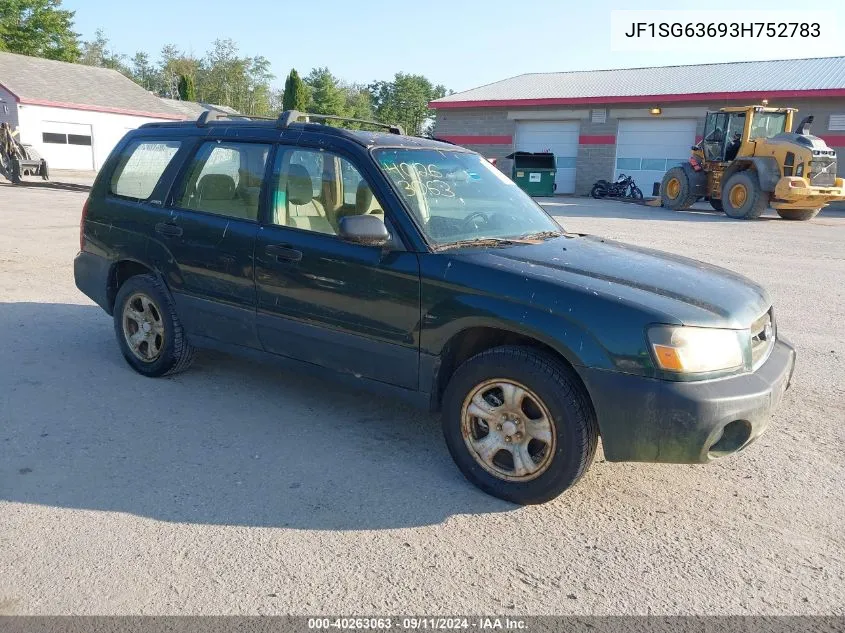 2003 Subaru Forester X VIN: JF1SG63693H752783 Lot: 40263063