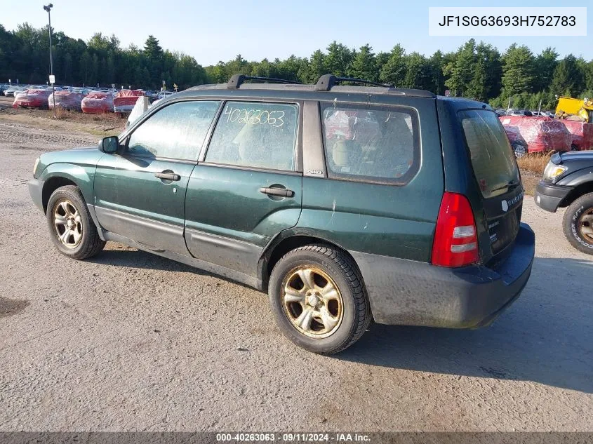 2003 Subaru Forester X VIN: JF1SG63693H752783 Lot: 40263063