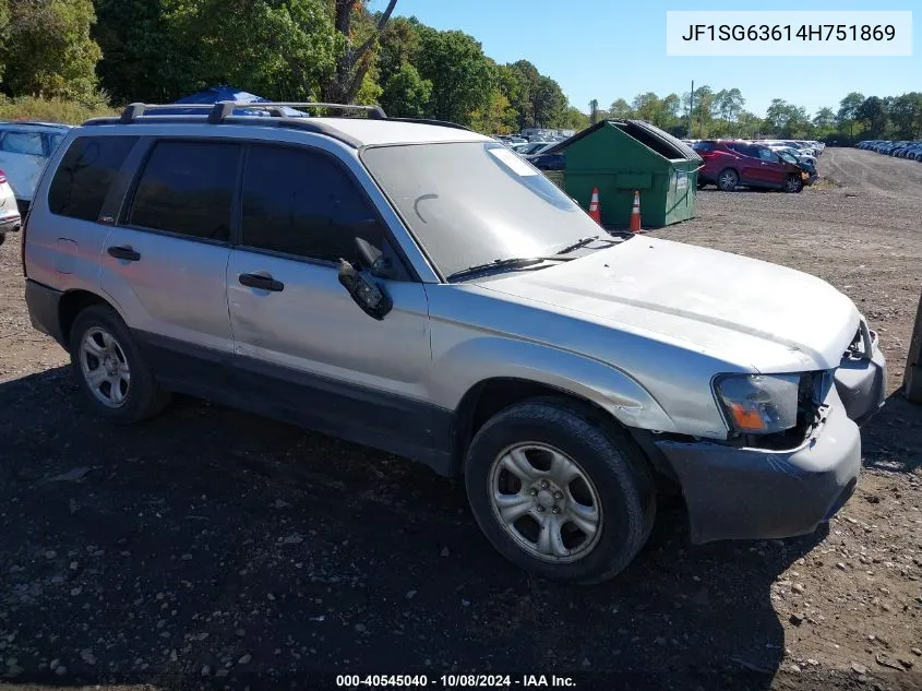 2004 Subaru Forester 2.5X VIN: JF1SG63614H751869 Lot: 40545040