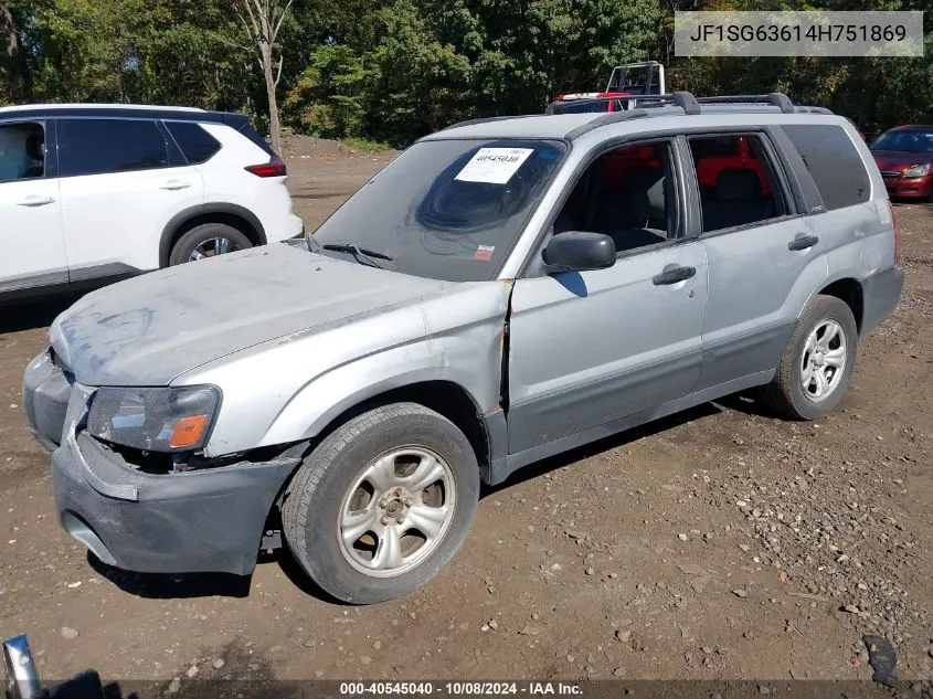 2004 Subaru Forester 2.5X VIN: JF1SG63614H751869 Lot: 40545040