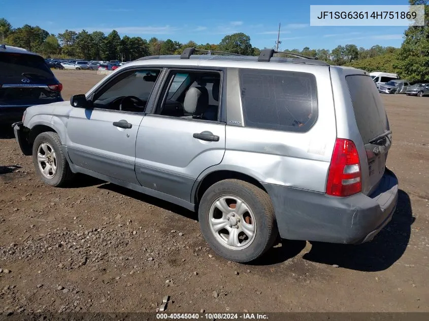 2004 Subaru Forester 2.5X VIN: JF1SG63614H751869 Lot: 40545040