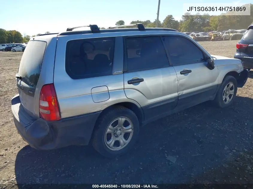 2004 Subaru Forester 2.5X VIN: JF1SG63614H751869 Lot: 40545040