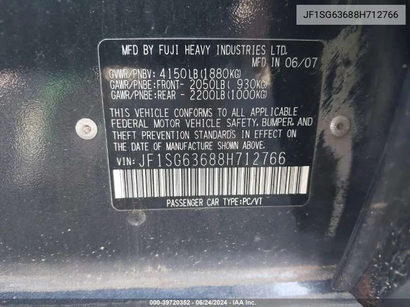 JF1SG63688H712766 2008 Subaru Forester 2.5X