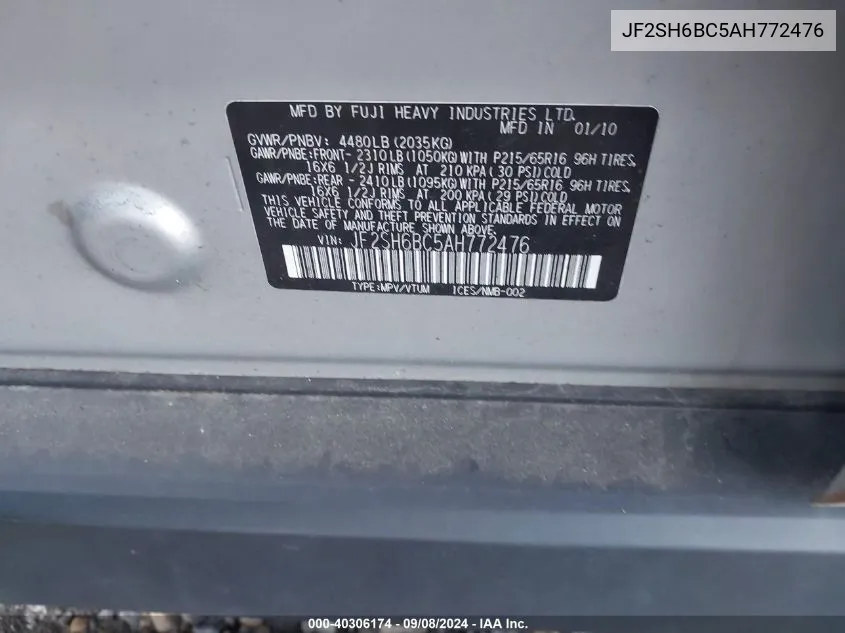 JF2SH6BC5AH772476 2010 Subaru Forester 2.5X