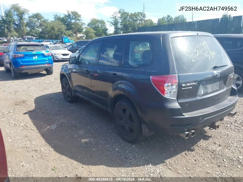 2010 Subaru Forester 2.5X VIN: JF2SH6AC2AH749562 Lot: 40396615