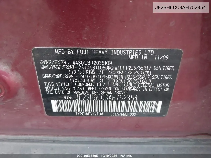 JF2SH6CC3AH752354 2010 Subaru Forester 2.5X Premium