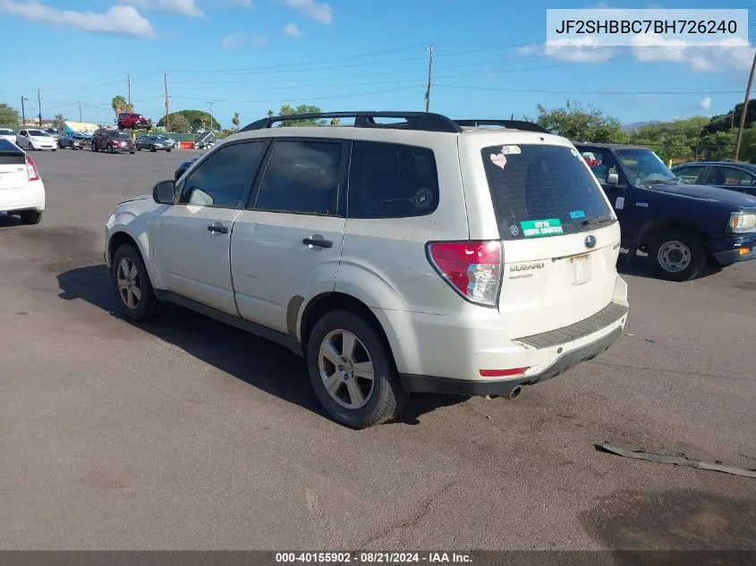 2011 Subaru Forester 2.5X VIN: JF2SHBBC7BH726240 Lot: 40155902