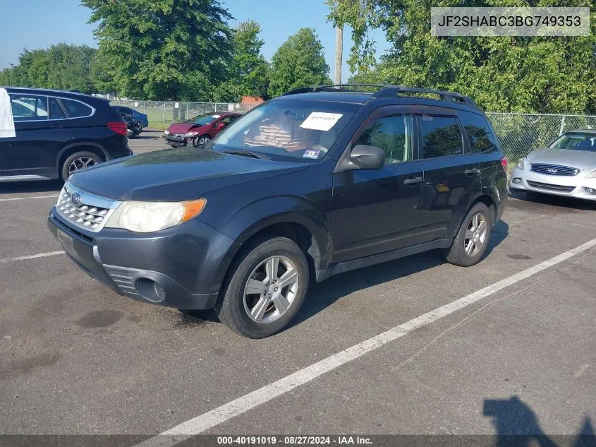 2011 Subaru Forester 2.5X VIN: JF2SHABC3BG749353 Lot: 40191019