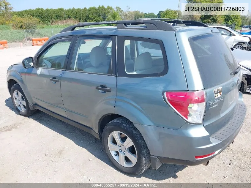 2011 Subaru Forester 2.5X VIN: JF2SHABC0BH726803 Lot: 40355257