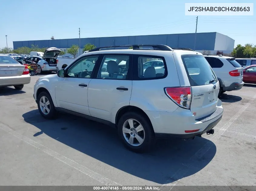 2012 Subaru Forester 2.5X VIN: JF2SHABC8CH428663 Lot: 40074145