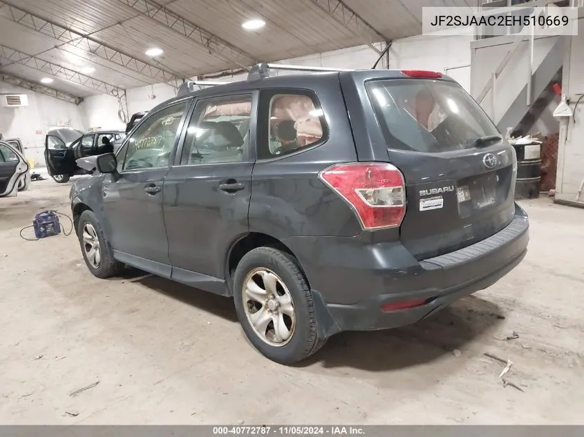 2014 Subaru Forester 2.5I VIN: JF2SJAAC2EH510669 Lot: 40772787