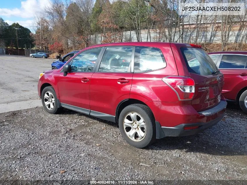 2014 Subaru Forester 2.5I VIN: JF2SJAACXEH508202 Lot: 40824010