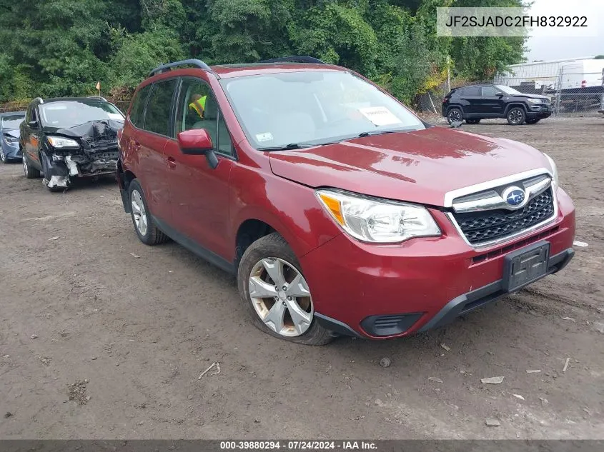 2015 Subaru Forester 2.5I Premium VIN: JF2SJADC2FH832922 Lot: 39880294