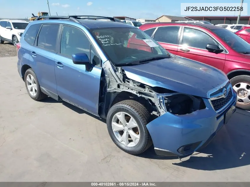 2015 Subaru Forester 2.5I Premium VIN: JF2SJADC3FG502258 Lot: 40102861