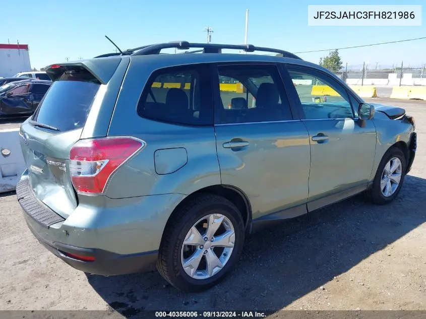 2015 Subaru Forester 2.5I Limited VIN: JF2SJAHC3FH821986 Lot: 40356006