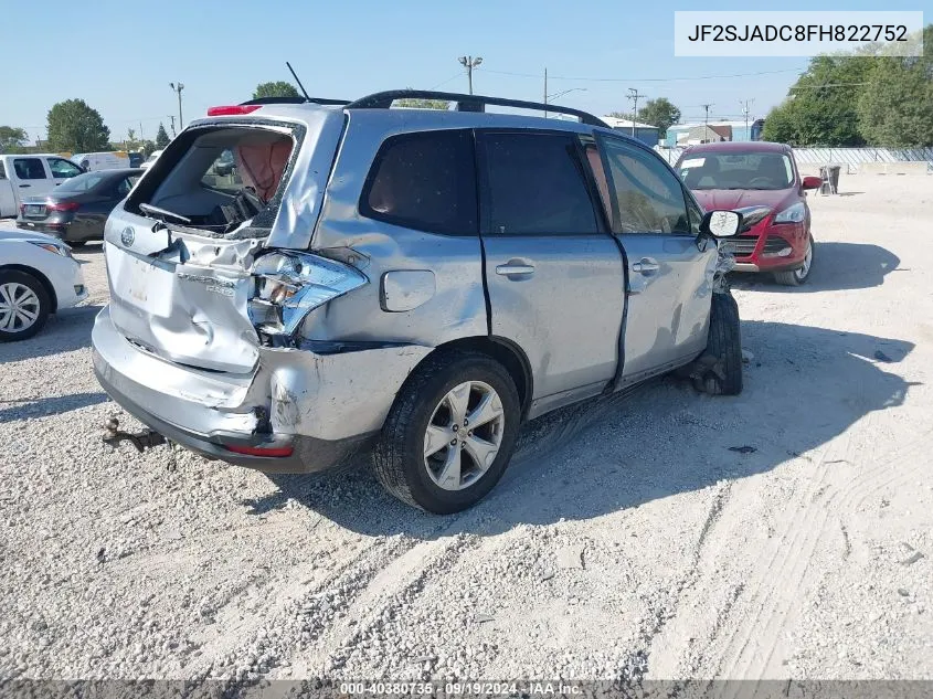 2015 Subaru Forester 2.5I Premium VIN: JF2SJADC8FH822752 Lot: 40380735