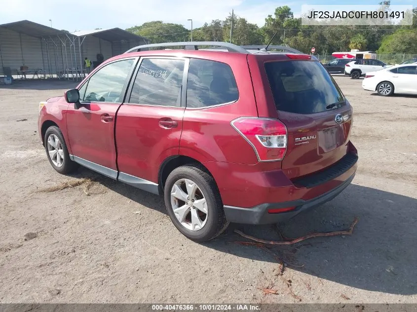 2015 Subaru Forester 2.5I Premium VIN: JF2SJADC0FH801491 Lot: 40476366