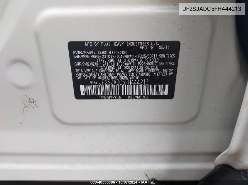 JF2SJADC5FH444213 2015 Subaru Forester 2.5I Premium