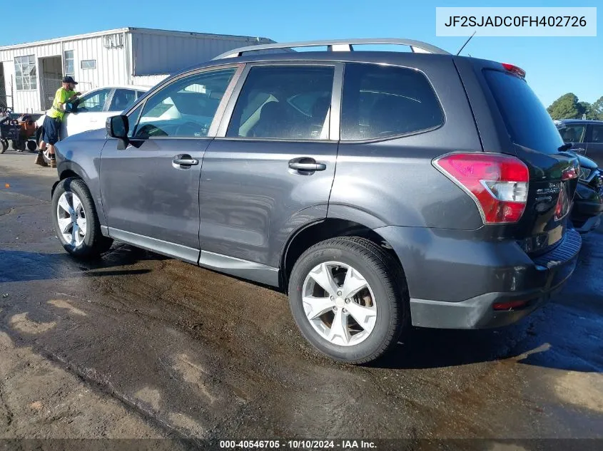 2015 Subaru Forester 2.5I Premium VIN: JF2SJADC0FH402726 Lot: 40546705