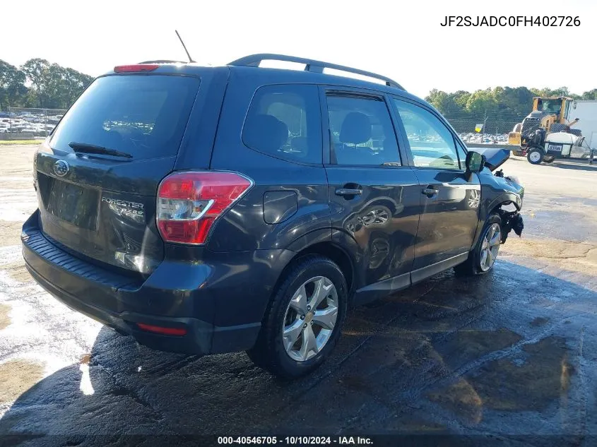 2015 Subaru Forester 2.5I Premium VIN: JF2SJADC0FH402726 Lot: 40546705