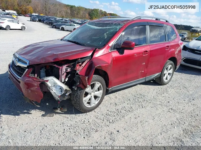 2015 Subaru Forester 2.5I Premium VIN: JF2SJADC0FH505998 Lot: 40698286