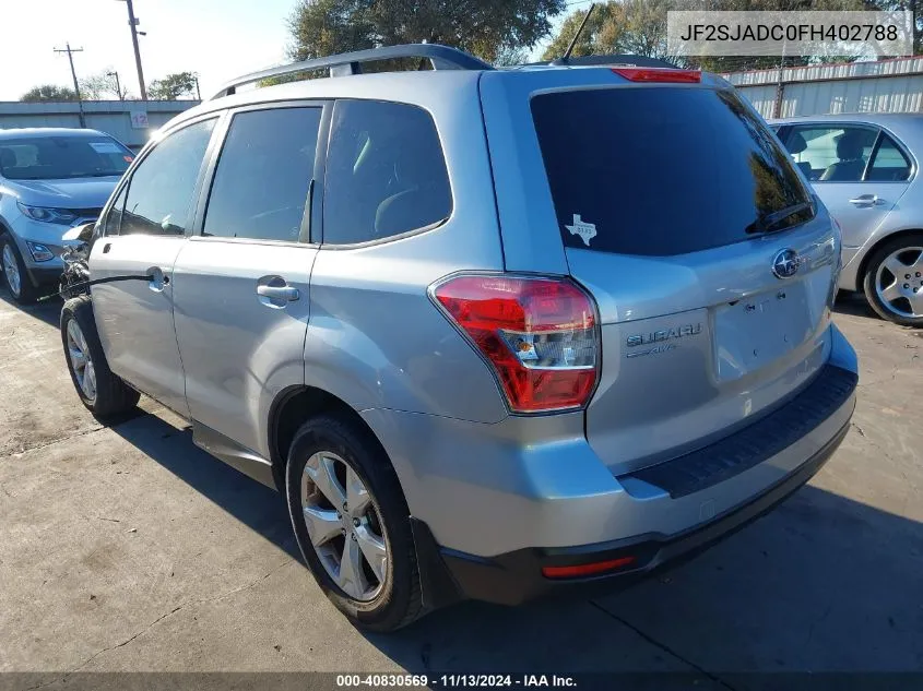 2015 Subaru Forester 2.5I Premium VIN: JF2SJADC0FH402788 Lot: 40830569