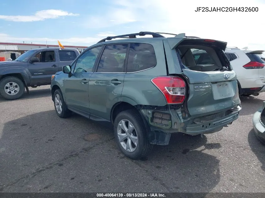 2016 Subaru Forester 2.5I Limited VIN: JF2SJAHC2GH432600 Lot: 40064139