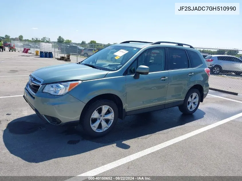 2016 Subaru Forester 2.5I Premium VIN: JF2SJADC7GH510990 Lot: 40150652